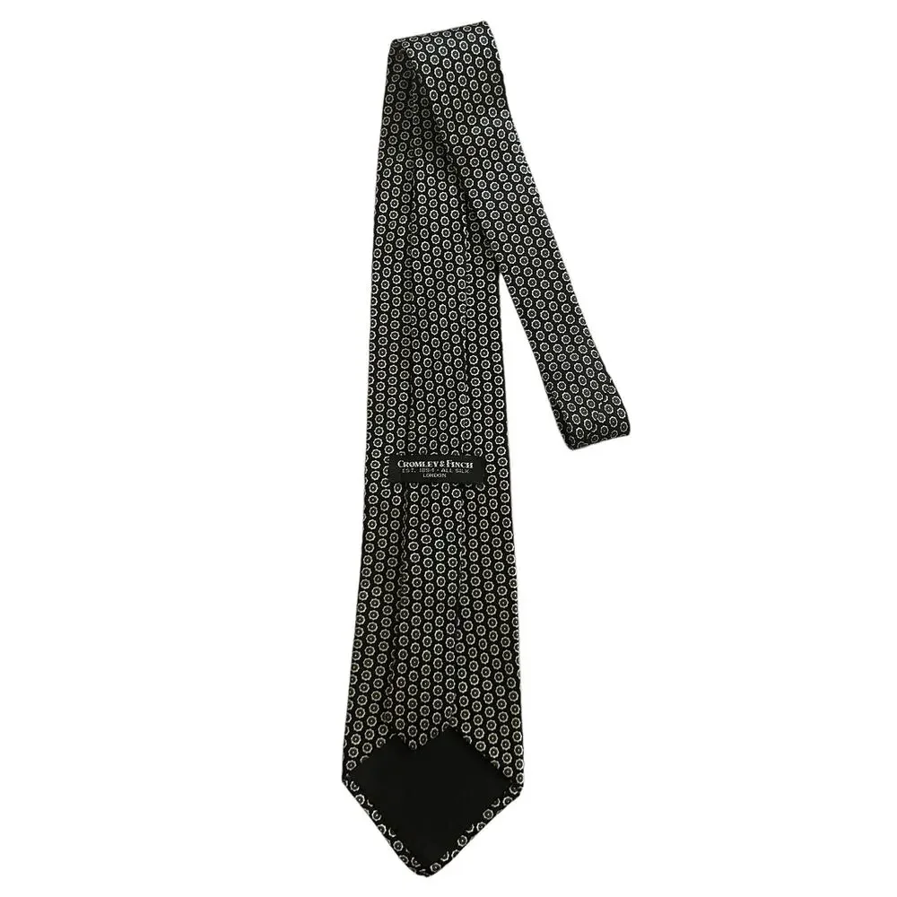 NEW Cromley & Finch Black Green White Geometric Floral Pattern Silk Tie